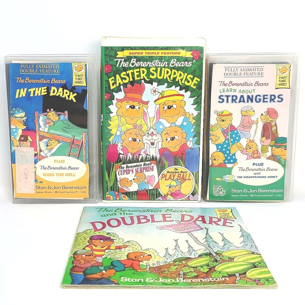 VALUE BUNDLE: Berenstain Bears Lot Book + 3 VHS Easter Surprise, Strangers, Dark